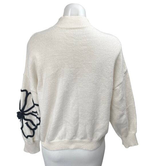 Shein White Floral Embroidered Turtleneck Long Sleeve Sweatshirt Sweater Top 4 - Picture 2 of 5